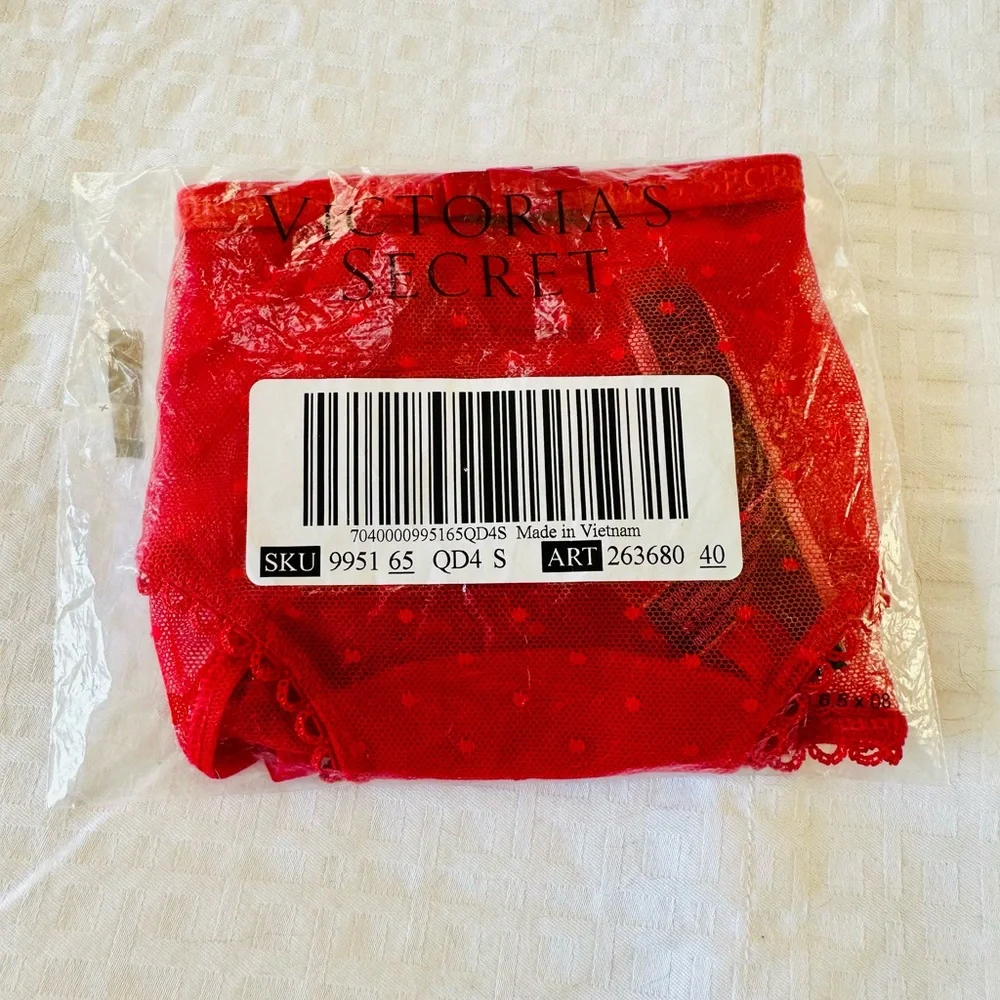Victoria’s Secret Red Very Sexy Sheer Dot Mesh Open Back Cheeky Panty